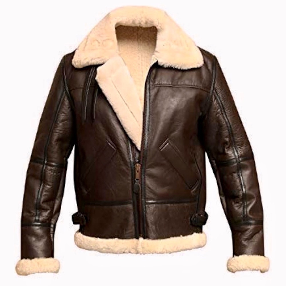 Men's Shearling Lined Leather Bomber Jacket